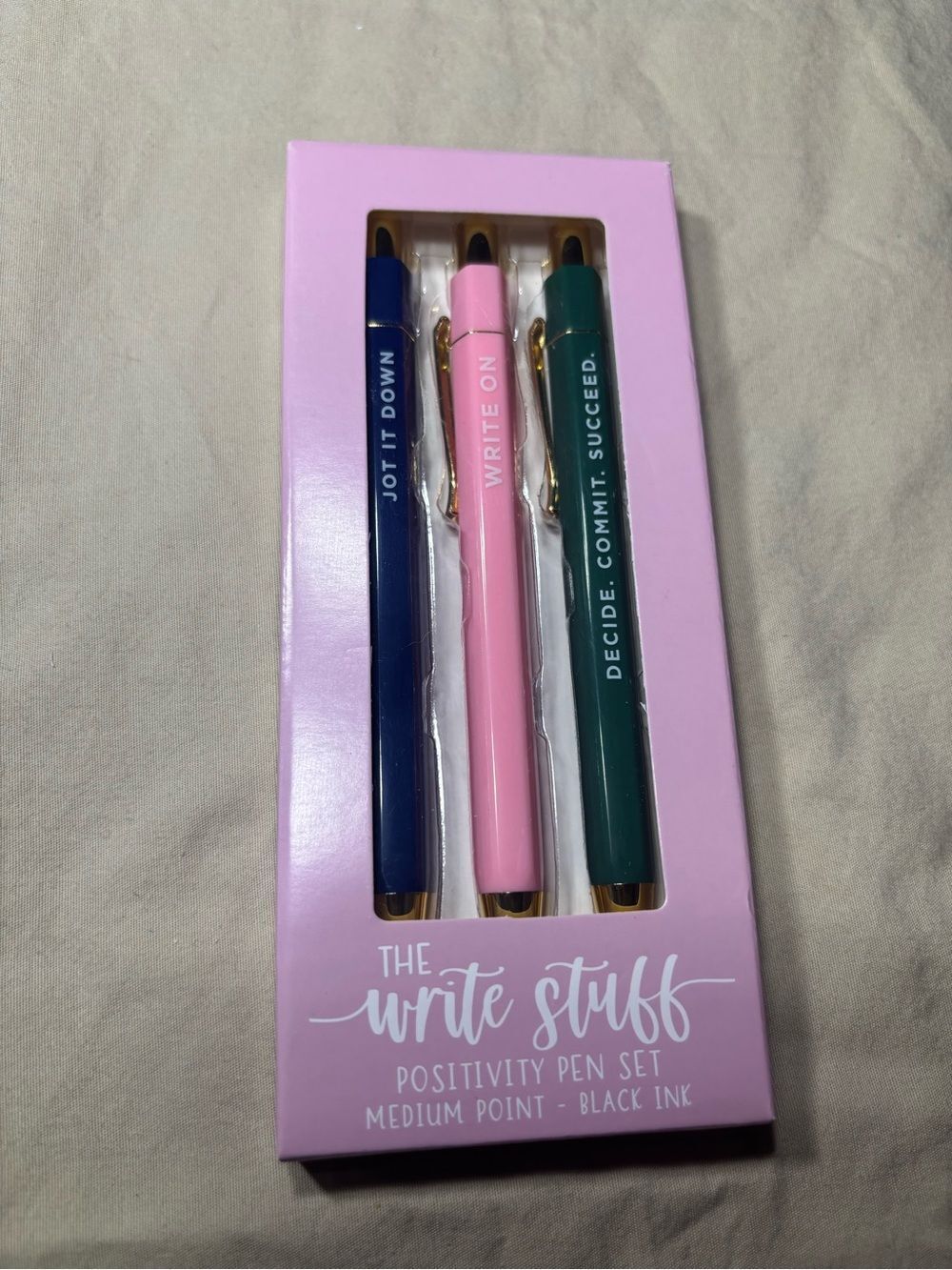 New The Write Stuff Positivity 3 pc Pen Set - Navy, Pink, Forest Green